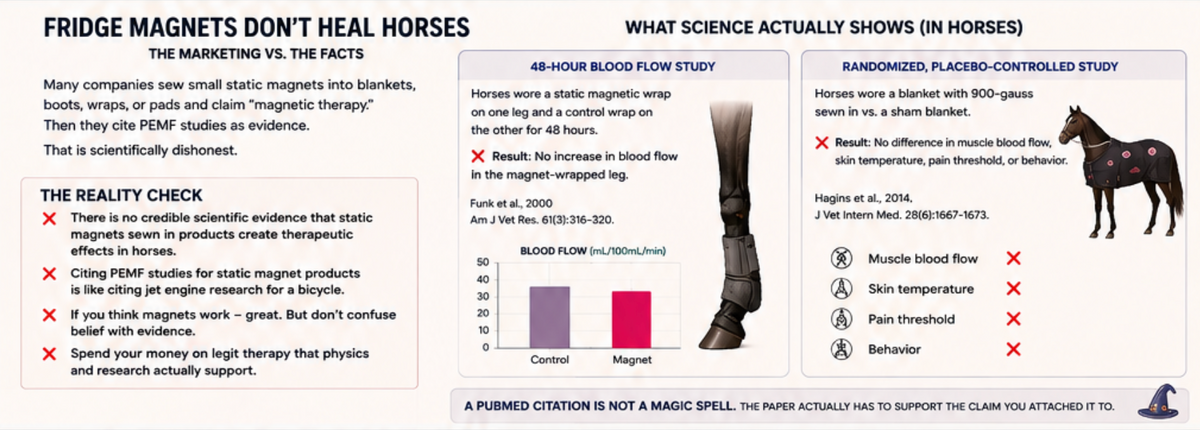 Scientific comparison of static magnetic horse blankets and active PEMF therapy equipment.