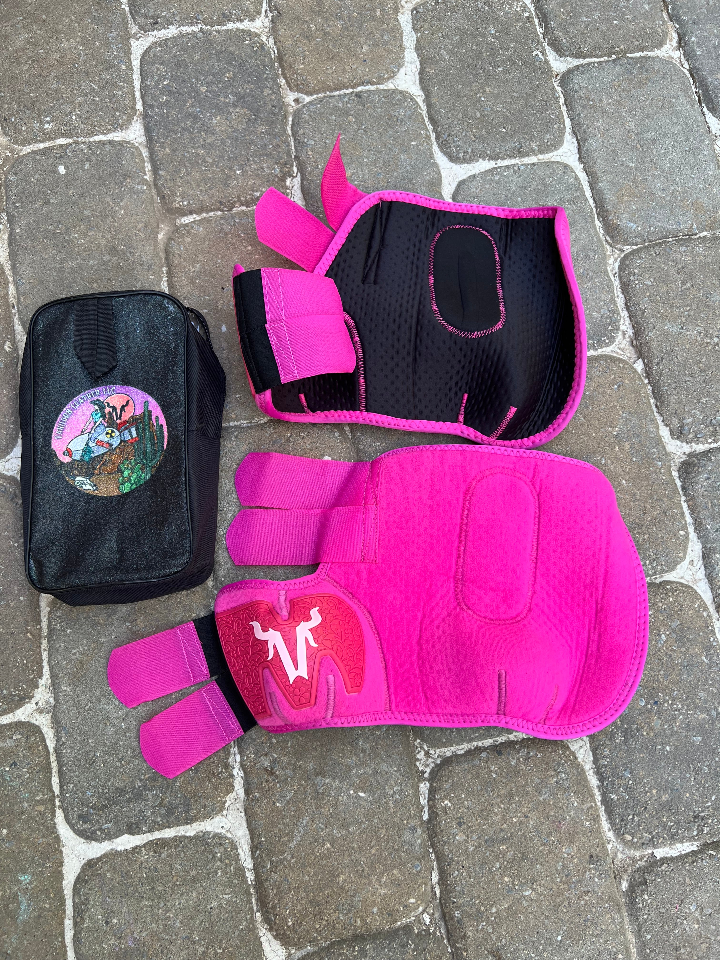 Neon pink splint boots