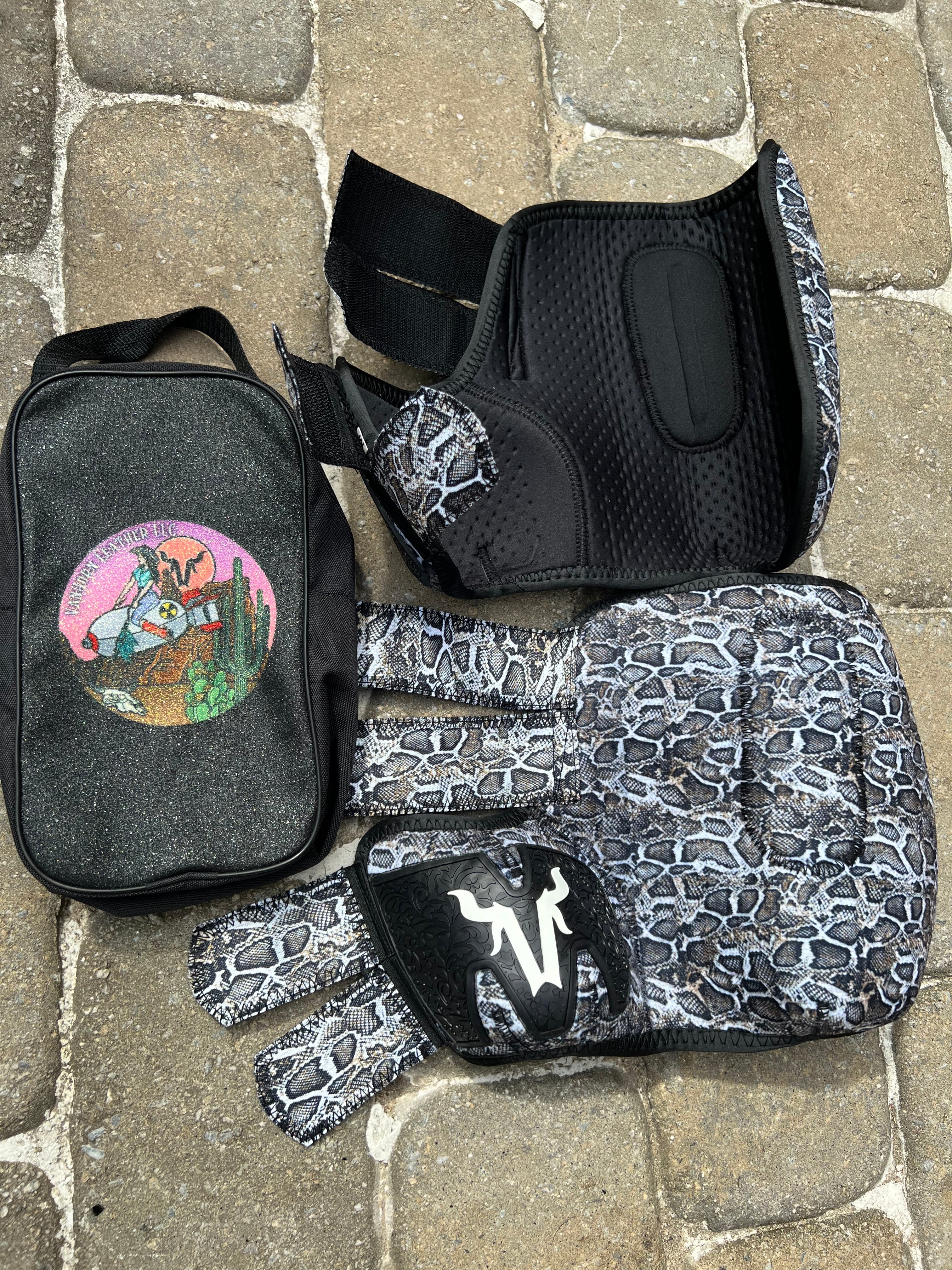 Snake print splint boots