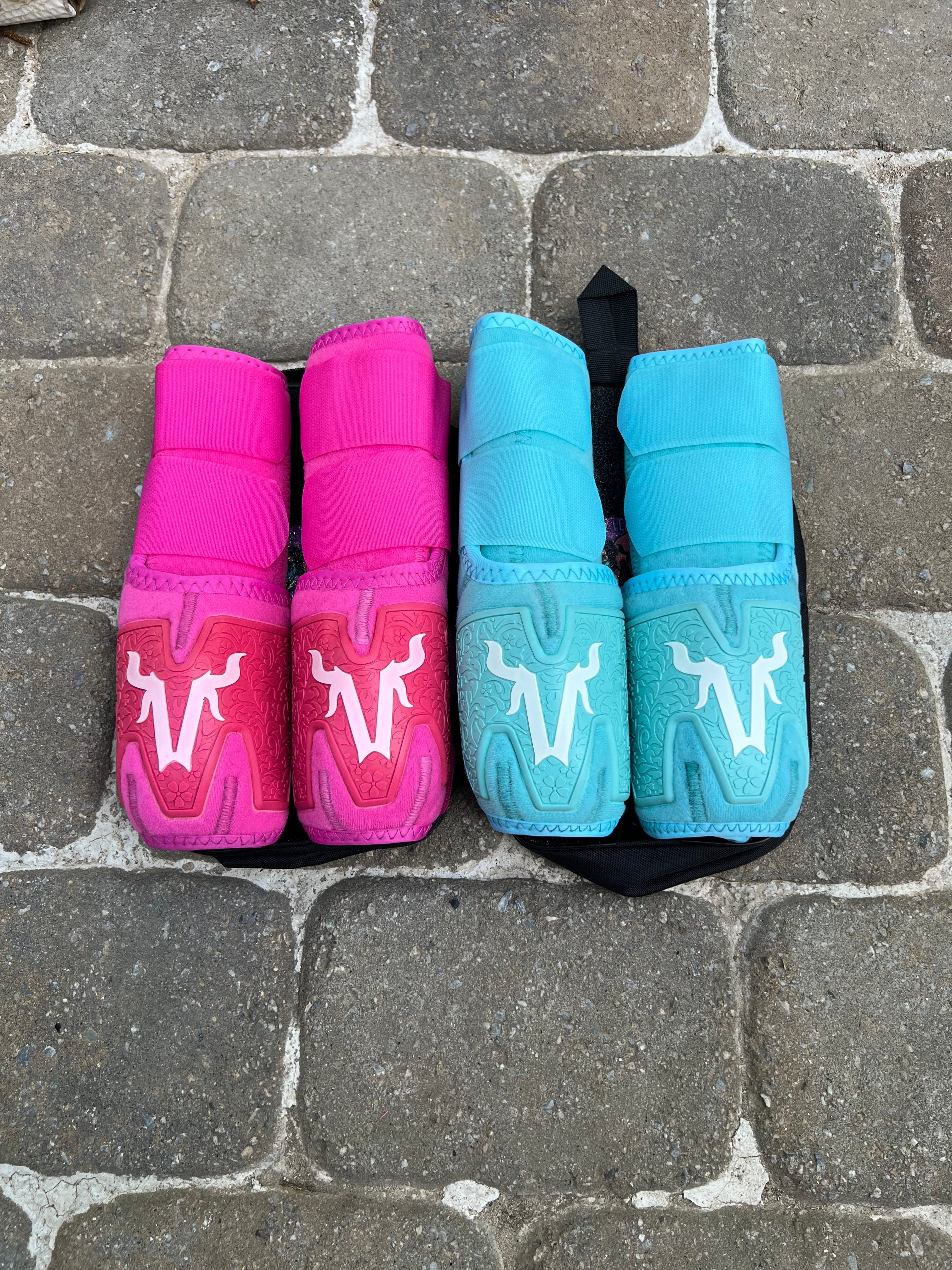 Neon pink splint boots